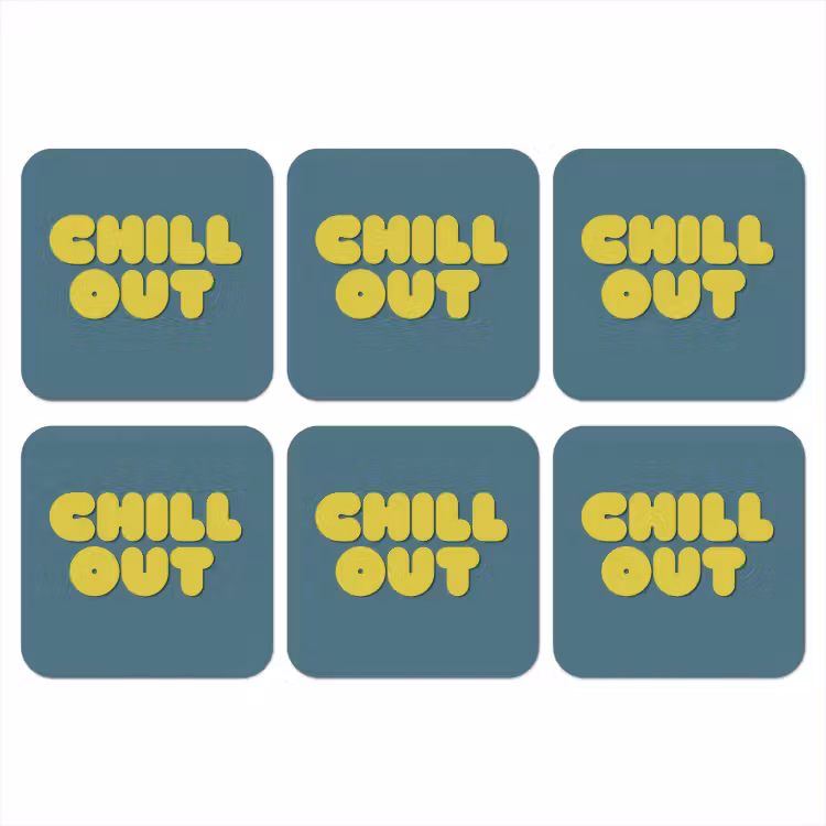 Chill out - Geel - Blauw onderzetter kurk middel -3d