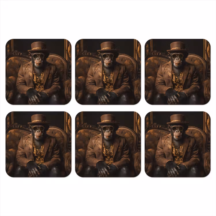 Chimpansee - Stoel - Pak - Bruin onderzetter kurk middel -3d