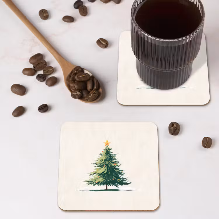 Kerstboom - Illustratie - Ster - Sneeuw onderzetter kurk middel -sfeer2
