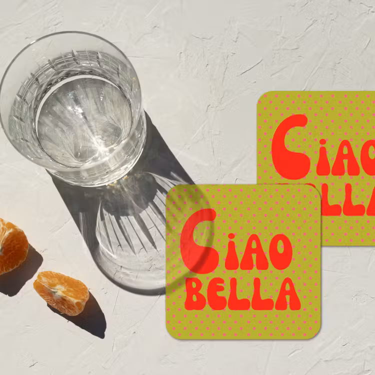 Ciao bella - Rood - Groen - Stippen onderzetter kurk middel -sfeer4
