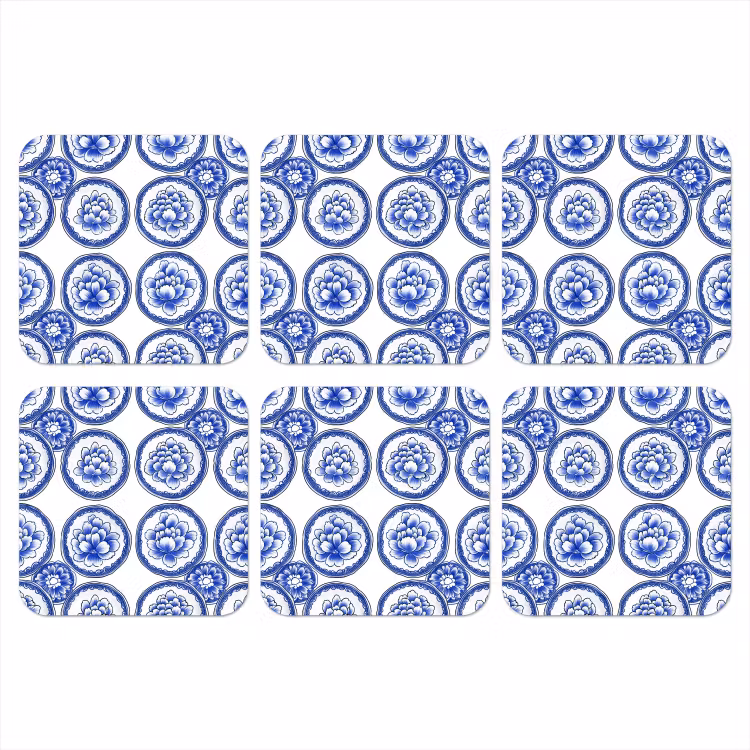 Cirkels - Bloemen - Blauw onderzetter kurk middel 366 -3d