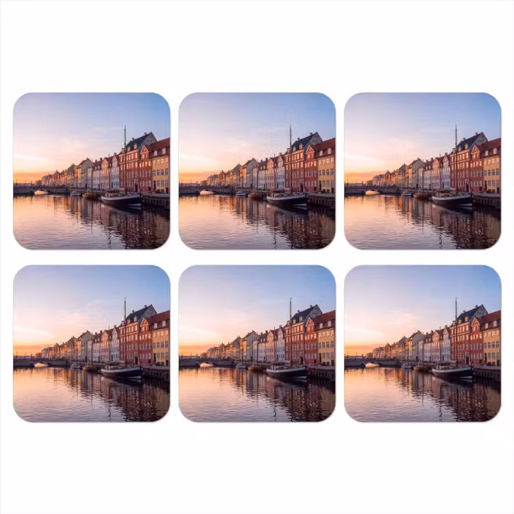 Stad - Gracht - Zonsondergang - Klassiek - Kleurrijk onderzetter kurk middel -3d
