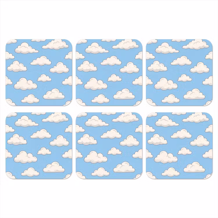 Wolk - Cartoon - Lucht - Blauw - Wit onderzetter kurk middel -3d