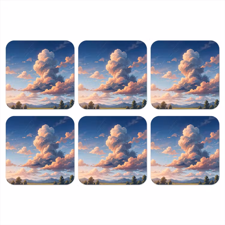 Wolken - Daghemel - Natuur - Illustratie - Oranje onderzetter kurk middel -3d