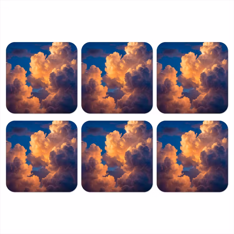Wolken - Zonsondergang - Natuur - Oranje - Blauw onderzetter kurk middel -3d