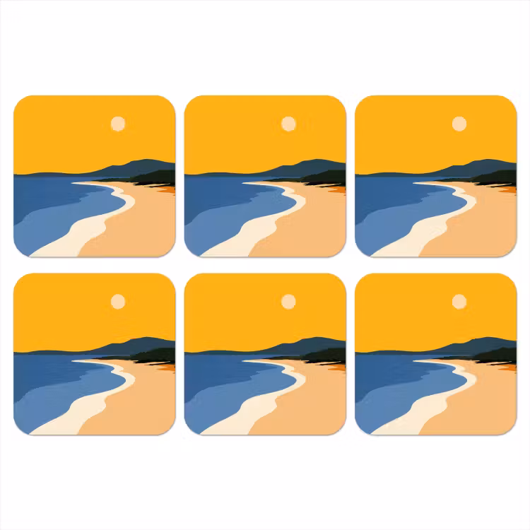 Kustlijn - Oranje lucht - Begroeiing onderzetter kurk middel -3d