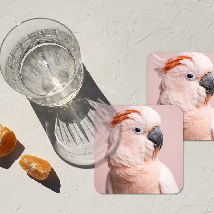 Kaketoe - Portret - Roze onderzetter kurk middel -sfeer4