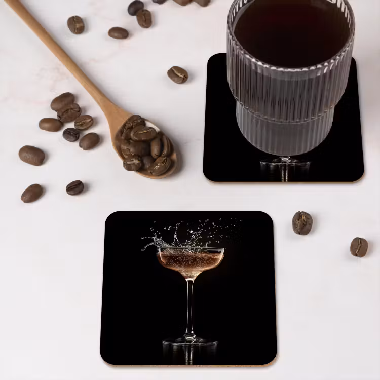 Cocktail - Zwart - Spetters - Glas onderzetter kurk middel -sfeer2
