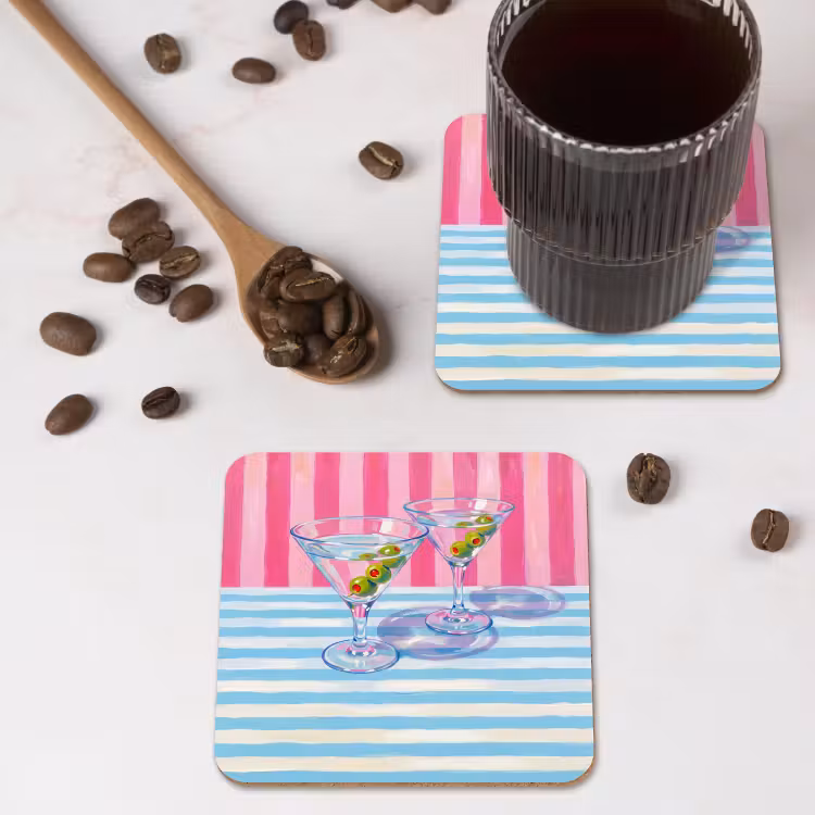 Cocktail - Olijven - Kunst - Modern - Roze onderzetter kurk middel -sfeer2