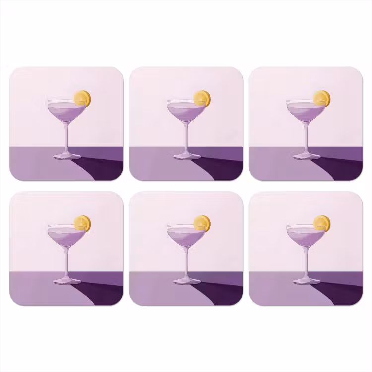 Cocktail - Paars - Minimalistisch - Citroen onderzetter kurk middel -3d