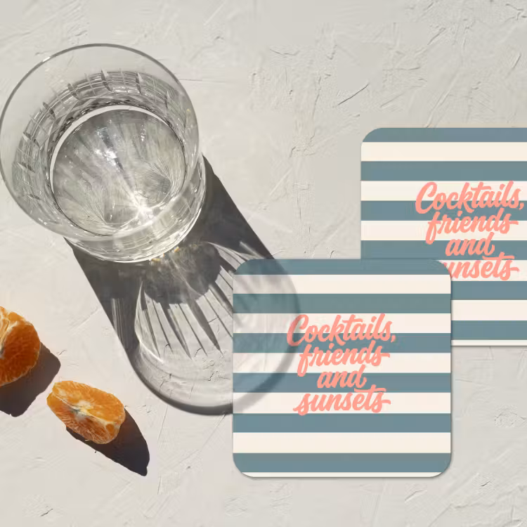 Cocktails - Strepen - Blauw - Koraal onderzetter kurk middel -sfeer4