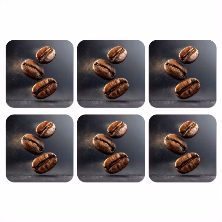 Koffiebonen - Zwevend - Grijs onderzetter kurk middel -3d