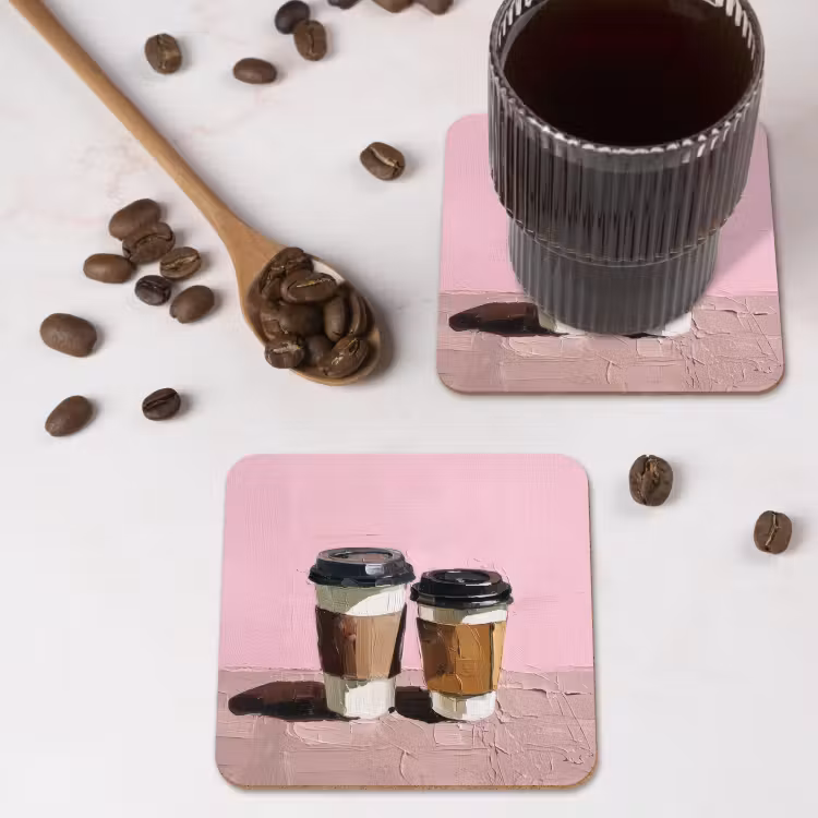 Koffiebekers - Deksel - Verf - Textuur onderzetter kurk middel -sfeer2
