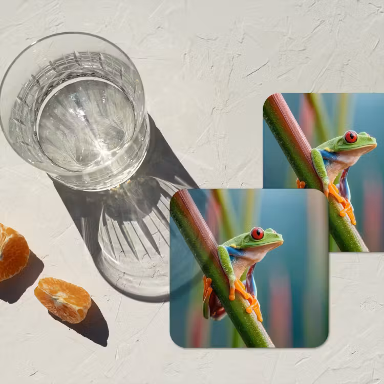 Kleurrijke kikker - Groene stengel - Alert onderzetter kurk middel -sfeer4