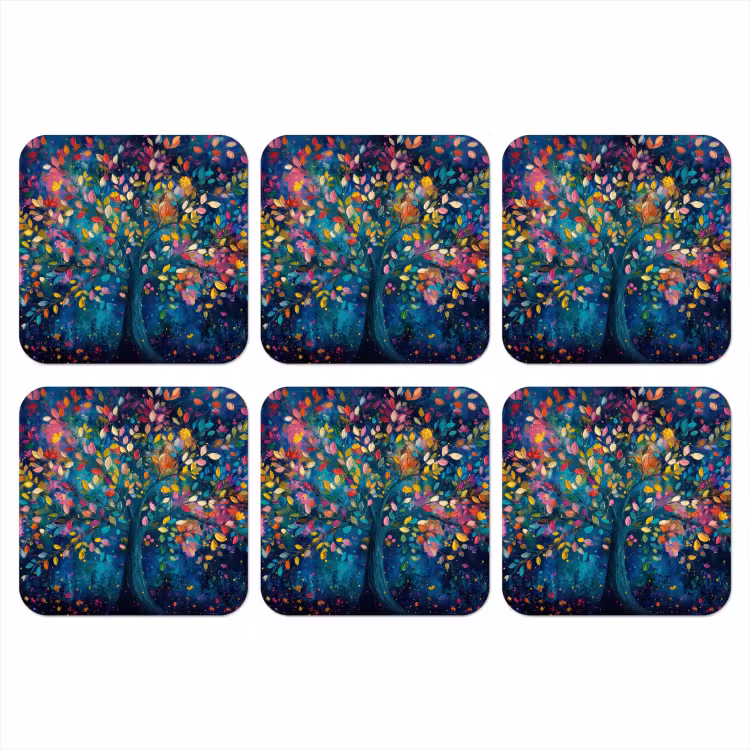 Kleurrijk - Boom - Magisch - Abstract onderzetter kurk middel -3d