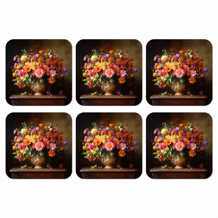 Kleuren - Boeket - Vaas - Hout onderzetter kurk middel -3d