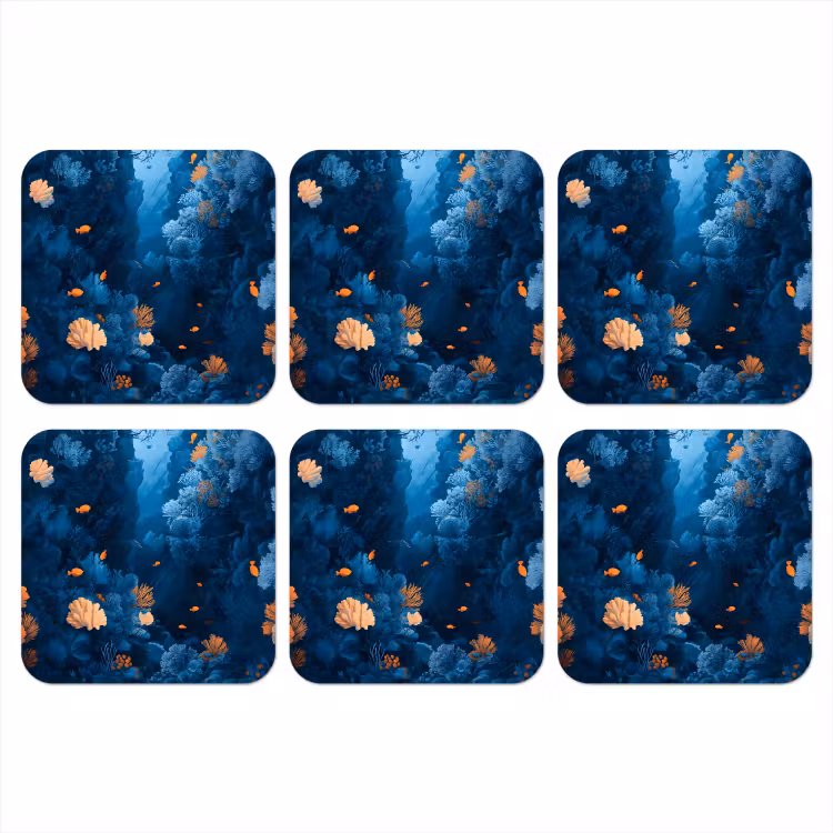 Koraalrif - Vissen - Oceaan - Blauw onderzetter kurk middel -3d
