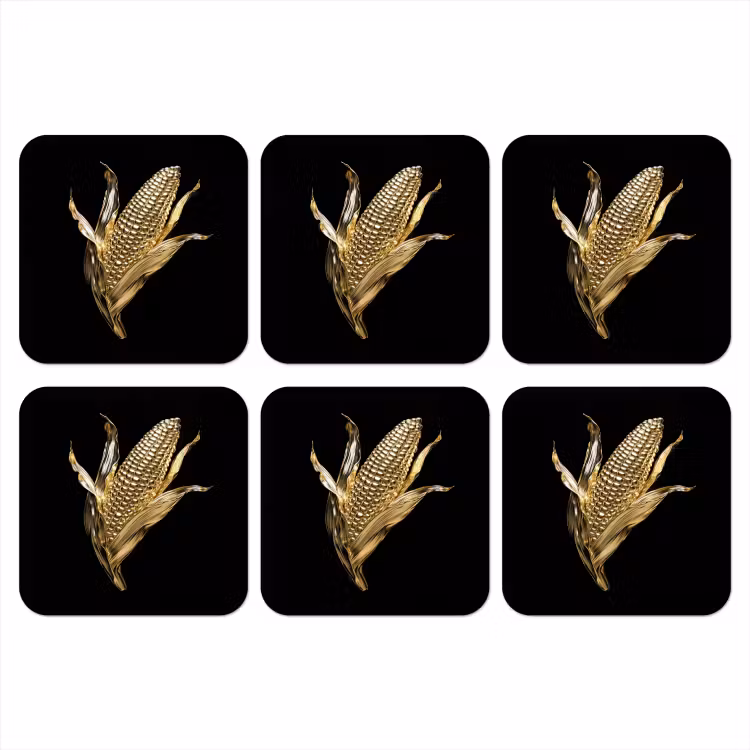 Mais - Eten - Goud - Zwart onderzetter kurk middel -3d