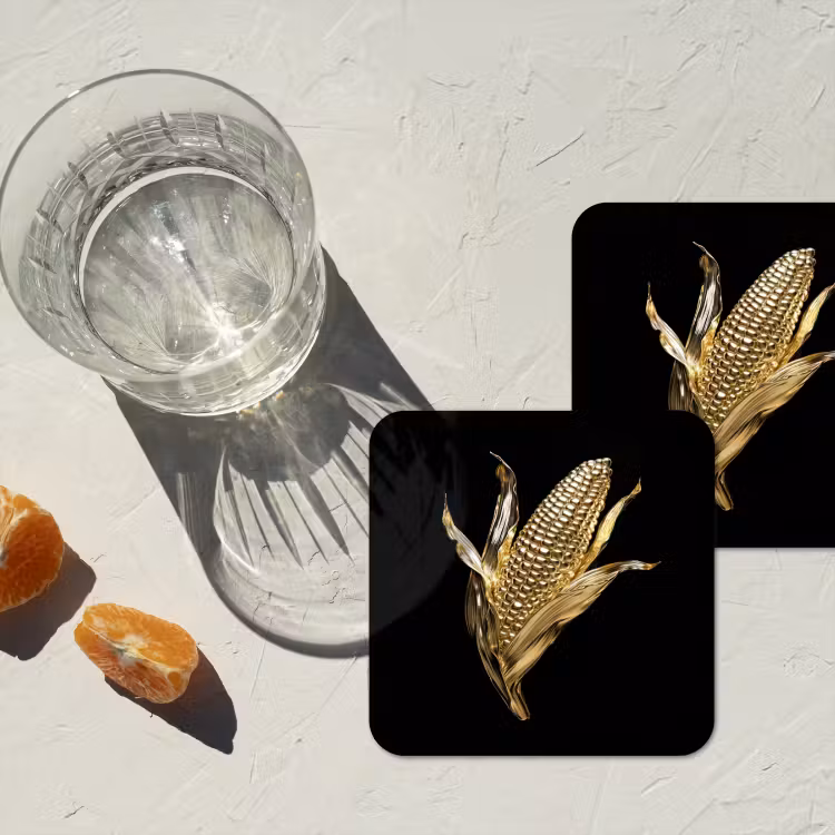 Mais - Eten - Goud - Zwart onderzetter kurk middel -sfeer4