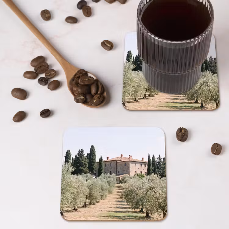 Coaster - Country house - olive tree - orchard - Landhuis - olijfboom - gaard onderzetter kurk middel