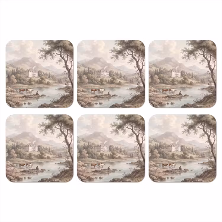 Landhuis - Rivier - Vee onderzetter kurk middel -3d