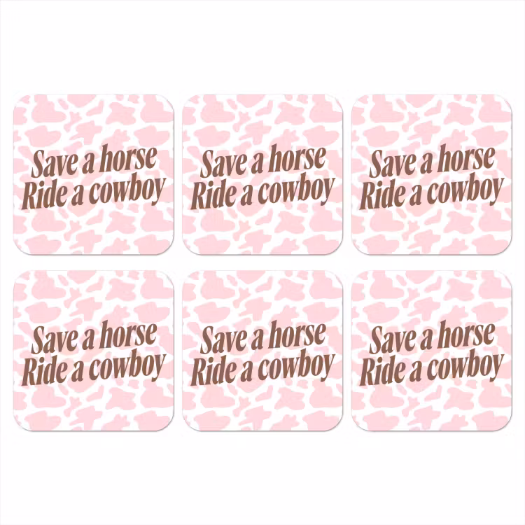 Koeienprint - Roze - Cowboy - Horse onderzetter kurk middel -3d