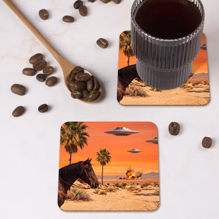 Coaster - Cowboy - Horse - Desert - Cowboy - Paard - Woestijn onderzetter kurk middel