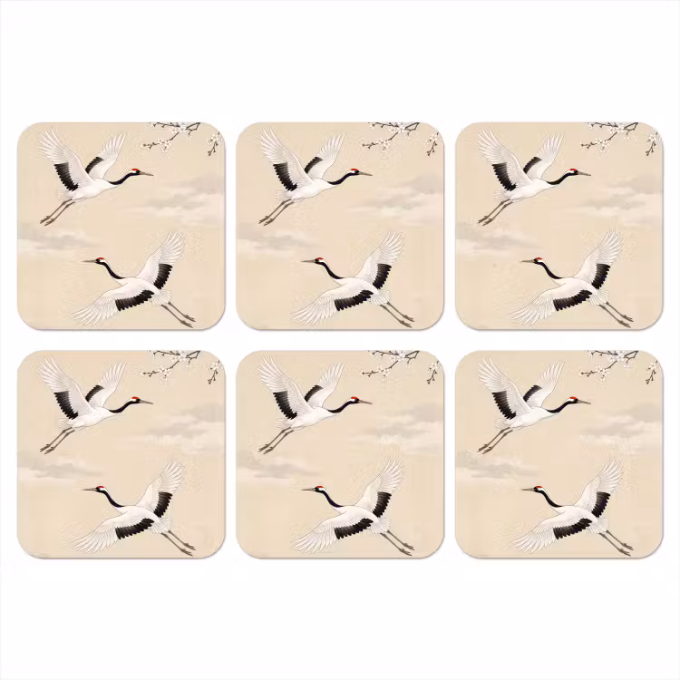 Kraanvogels - Bloesem - Beige onderzetter kurk middel -3d