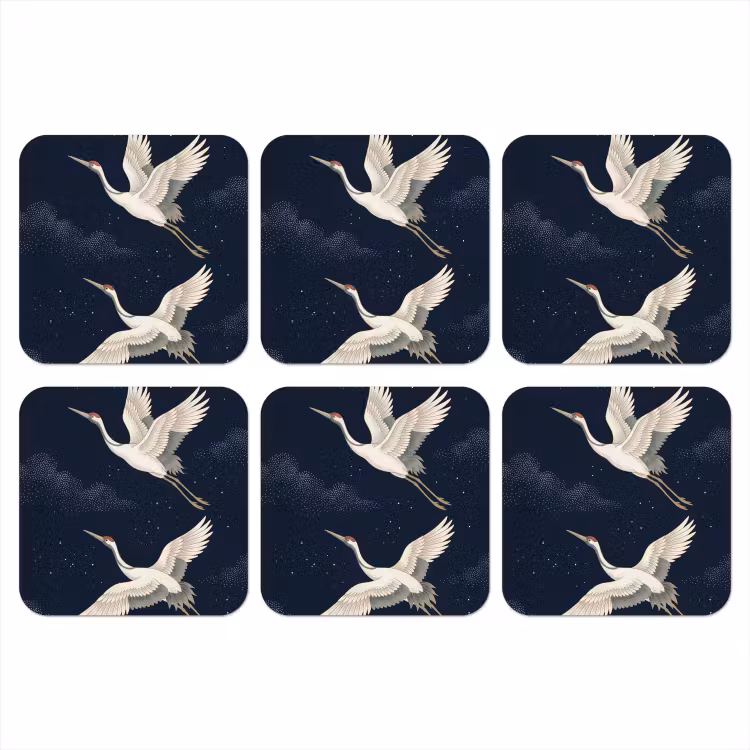 Kraanvogels - Nachthemel - Blauw onderzetter kurk middel -3d