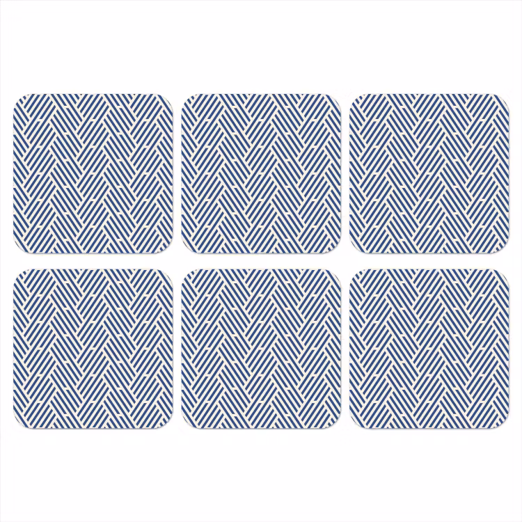 Crème - Blauw - Strepen - Patroon onderzetter kurk middel 366 -3d