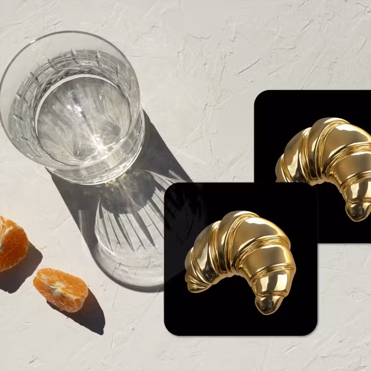 Croissant - Brood - Goud - Zwart onderzetter kurk middel -sfeer4
