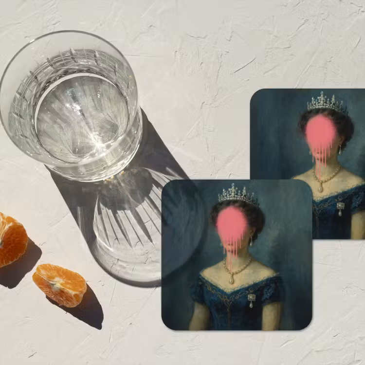 Kroon - Roze druipend verf - Portret onderzetter kurk middel -sfeer4