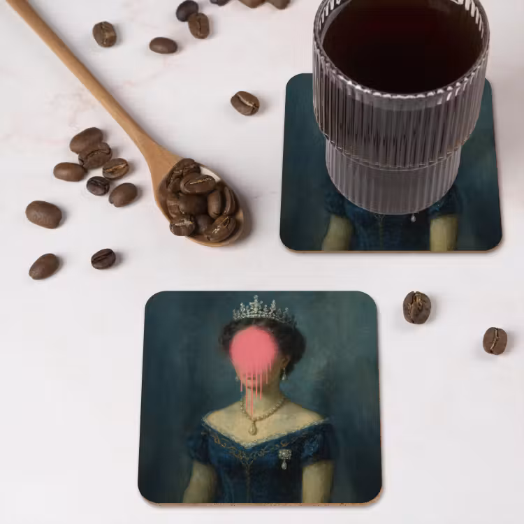 Kroon - Roze druipend verf - Portret onderzetter kurk middel -sfeer2