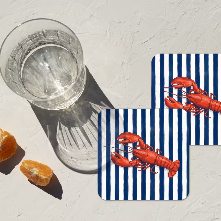 Schaaldier - Kreeft - Marine - Illustratie - Rood onderzetter kurk middel -sfeer4