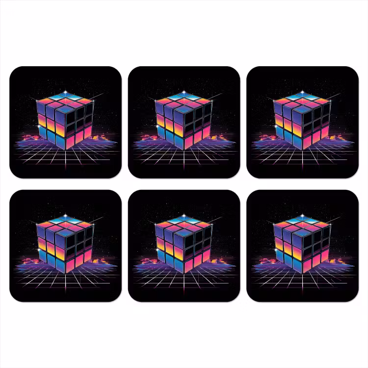 Kubus - Kleurrijk - Raster onderzetter kurk middel -3d