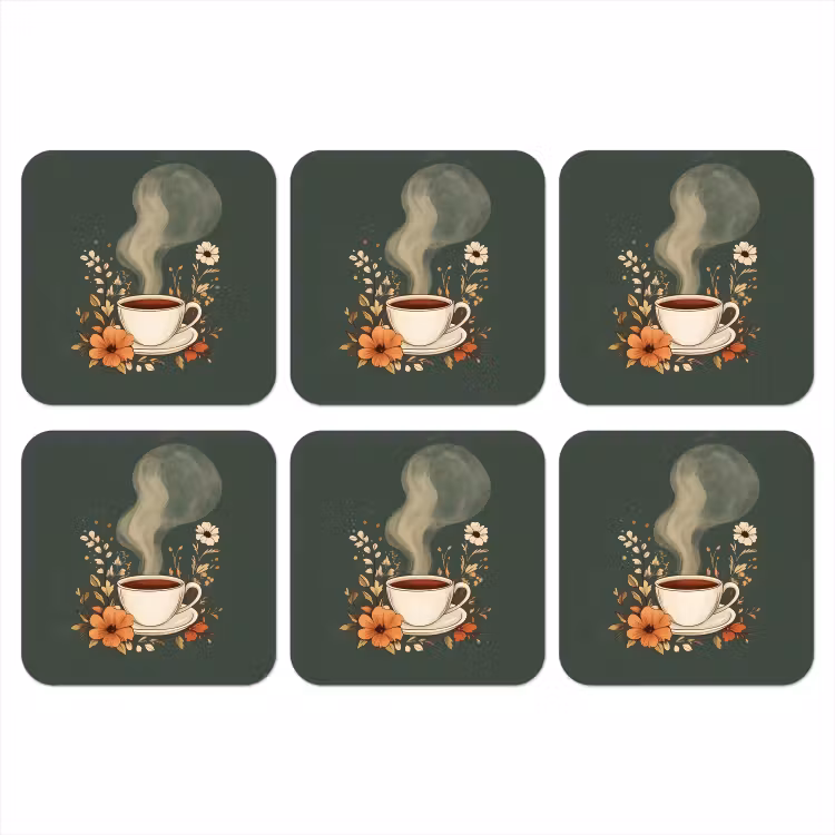 Kop - Bloemen - Groen - Koffie onderzetter kurk middel -3d