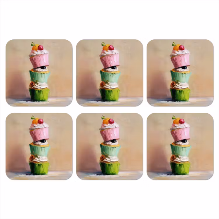 Cupcakes - Gestapeld - Kleurrijk - Fruit onderzetter kurk middel -3d