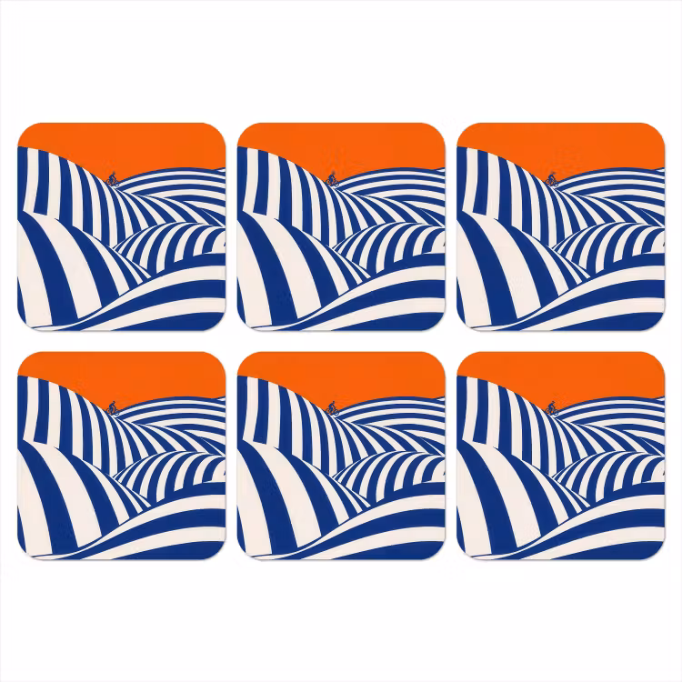Fietser - Heuvels - Strepen - Blauw onderzetter kurk middel -3d