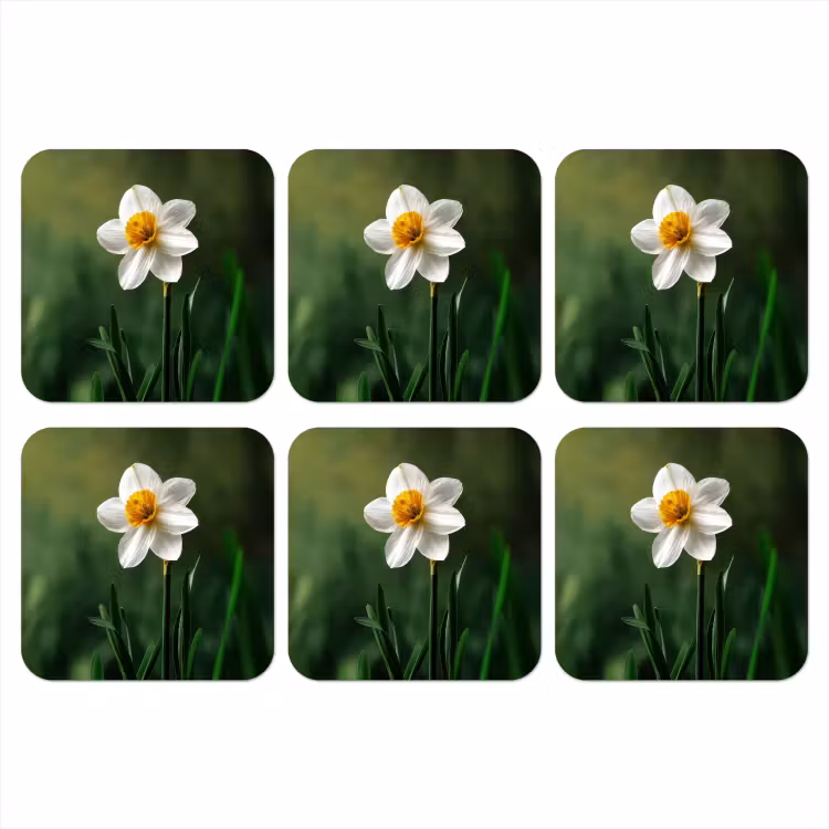 Narcis - Bloem - Wit - Grassprieten onderzetter kurk middel -3d