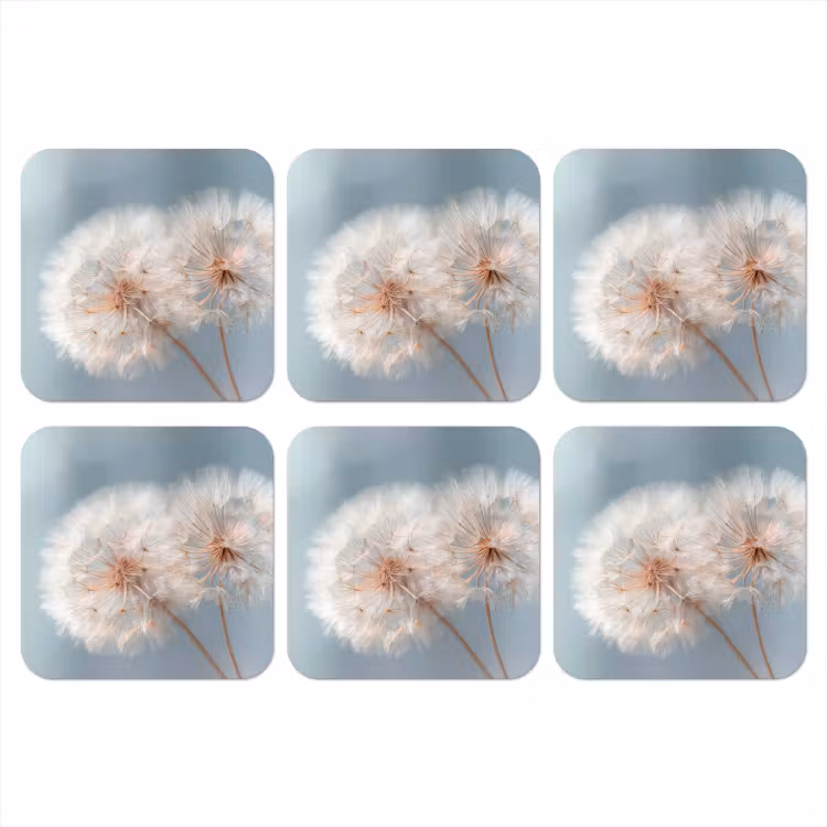 Paardenbloemen - Pluisjes - Wit onderzetter kurk middel -3d