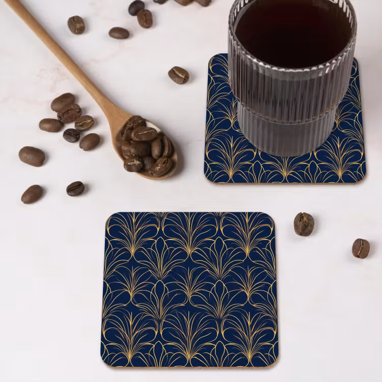 Deco - Waaier - Blauw onderzetter kurk middel 366 -sfeer2
