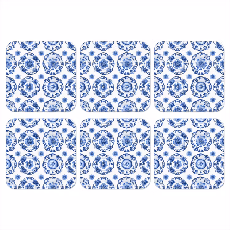 Sierborden - Bloemen - Blauw onderzetter kurk middel 366 -3d