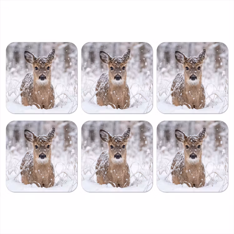 Hert - Sneeuw - Bos - Dieren - Vertederend onderzetter kurk middel -3d