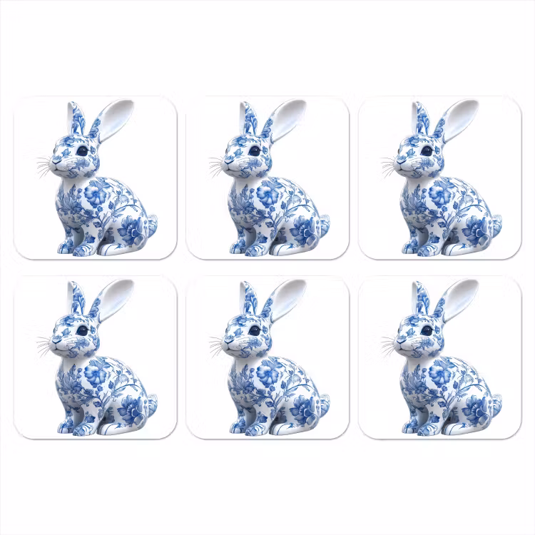 Delftsblauw - Haasje - Wit onderzetter kurk middel -3d
