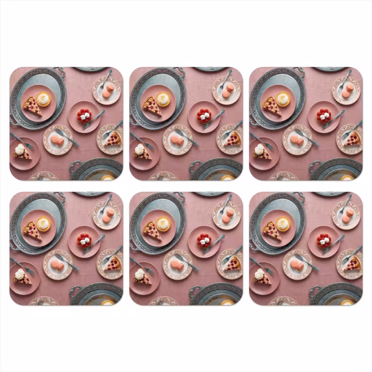 Dessert - Taart - Gebak - Zoet - Roze onderzetter kurk middel -3d