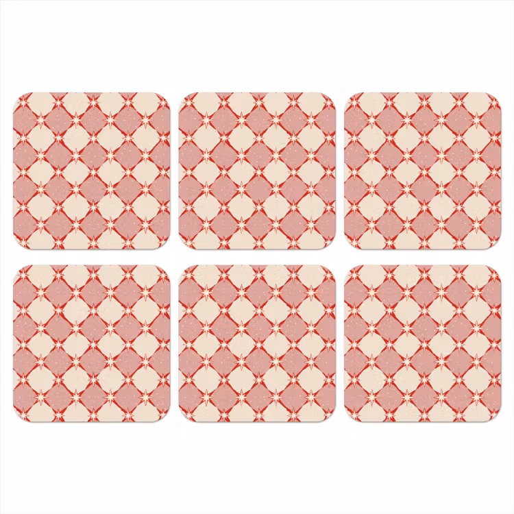 Ruiten - Sterren - Vintage - Oudroze - Rood onderzetter kurk middel 366 -3d