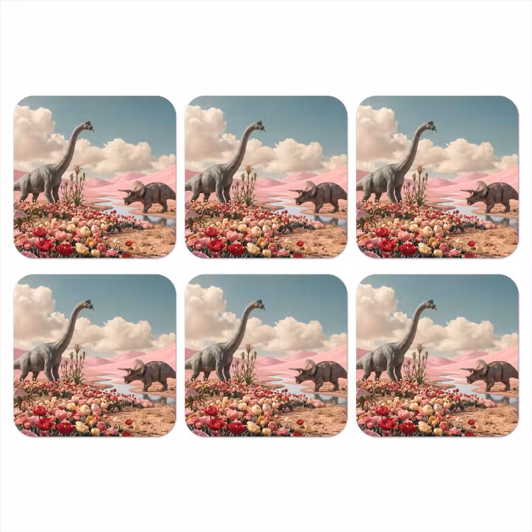 Coaster - Dinosaur - Pink - Landscape - Dinosaurus - Roze - Landschap onderzetter kurk middel