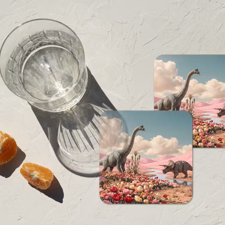 Coaster - Dinosaur - Pink - Landscape - Dinosaurus - Roze - Landschap onderzetter kurk middel