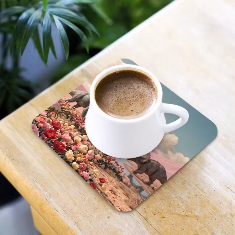 Coaster - Dinosaur - Pink - Landscape - Dinosaurus - Roze - Landschap onderzetter kurk middel
