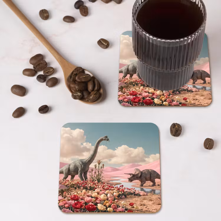 Coaster - Dinosaur - Pink - Landscape - Dinosaurus - Roze - Landschap onderzetter kurk middel